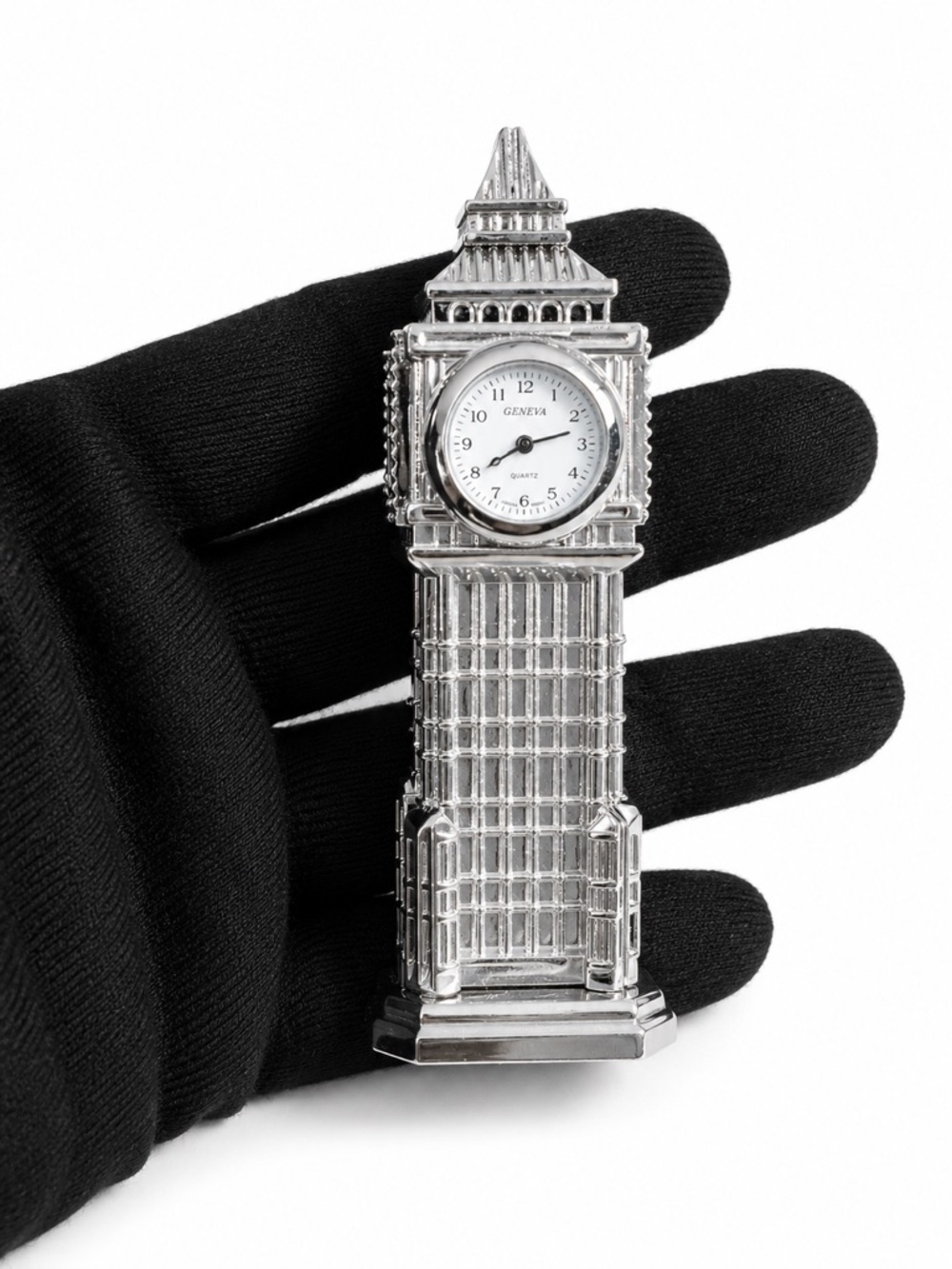 Geneva Silver Miniature Clock Tower Sculpture